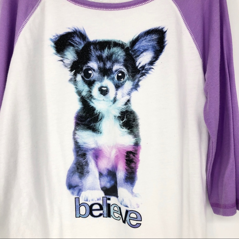 Justice Girls 12 Purple & White Dog Baseball Tee - Picture 2 of 5